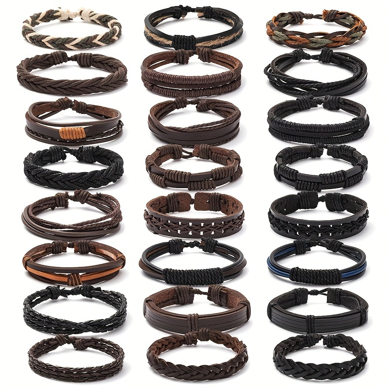 24pcs Vintage Leather Braided Bracelet Set For Men Gift Party Daily Decoration