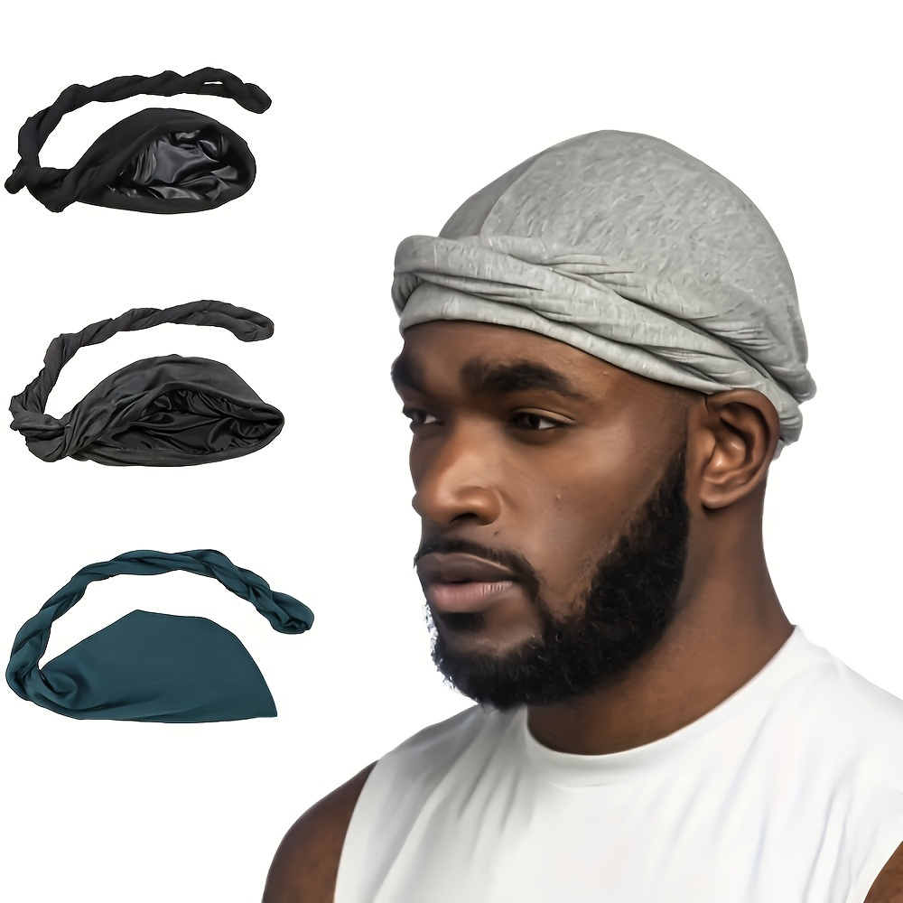 Men Fashion Vintage Halo Turban Solid Casual Style Head Wrap For Decoration Double layer Breathable Head Scarf