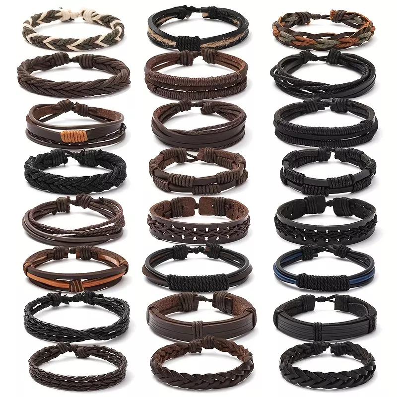 24pcs Vintage Leather Braided Bracelet Set For Men Gift Party Daily Decoration